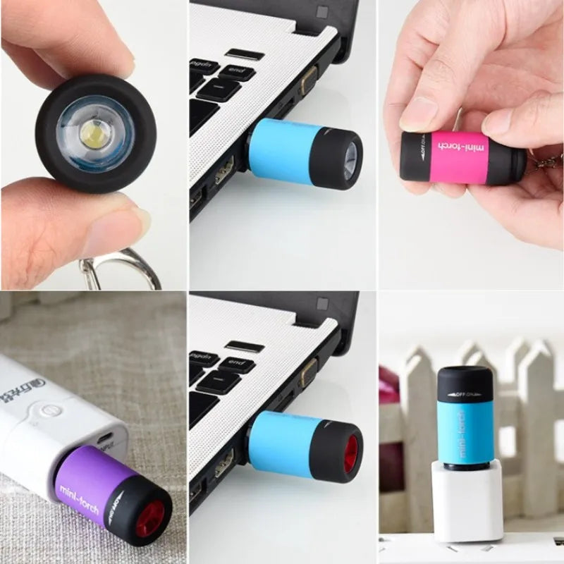 Led Mini Pocket Torch Lamp Portable USB Rechargeable Keychain Flashlights Waterproof Outdoor Hiking Camping Torch Lamp Lantern