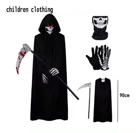 Black Death Coat for Kids and Adults, Skull Ball Costume, Halloween Party Supplies Set, Gift, 2025Novelty