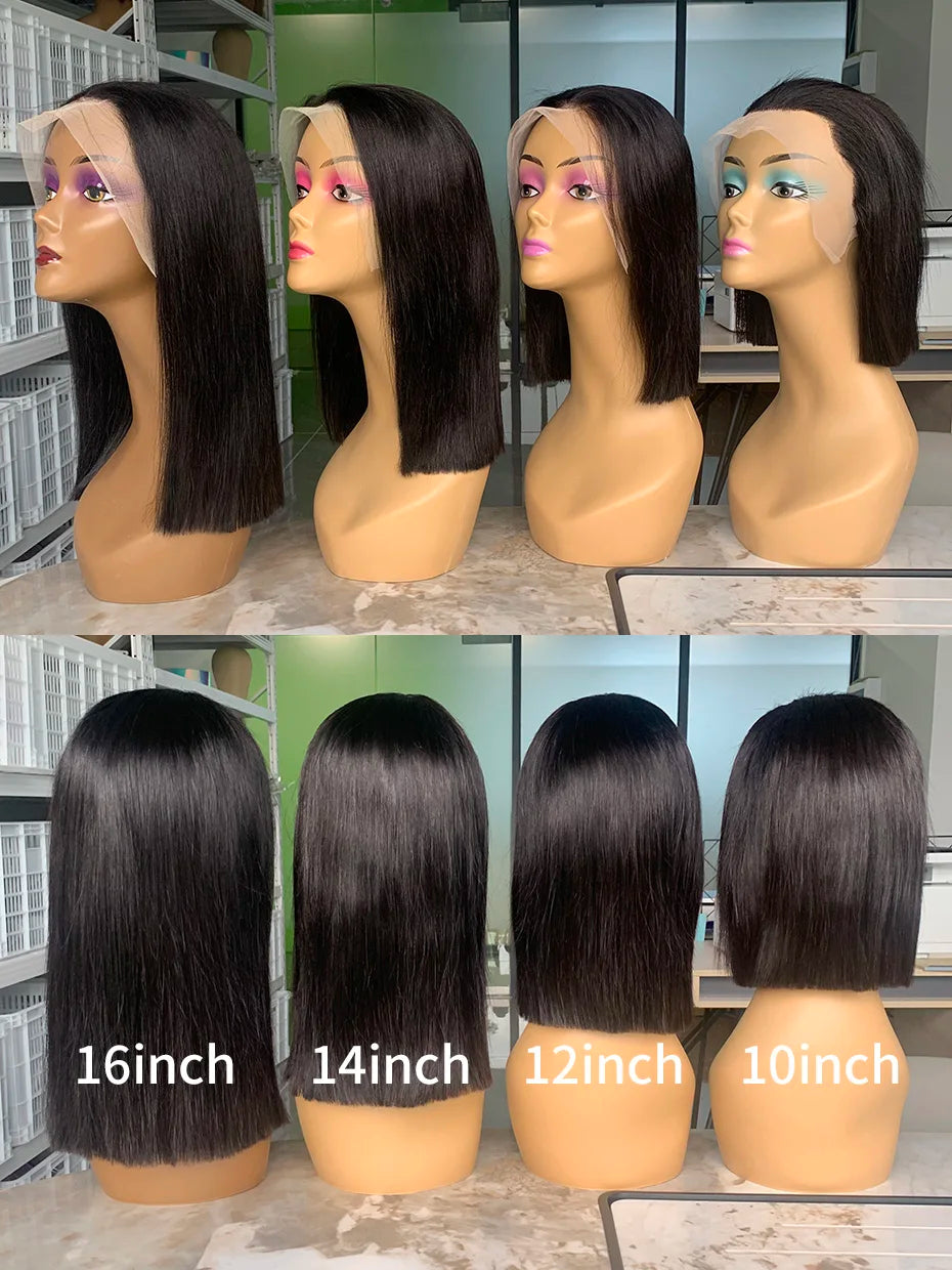 5x5 Glueless Vietnamese Human Hair Wig Double Drown Short Bob Lace Front Human Hair Wigs Ready to Wear Natural Black Color 250%