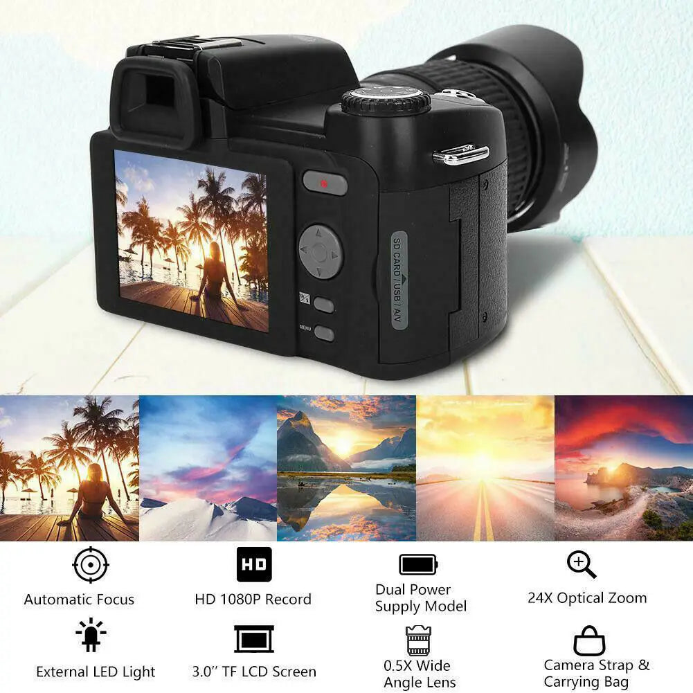 POLO D7200 HD Professional Digital Video Camera with 24X Telephoto Wide-angle, Micro Single Lithium Battery & Three Lens