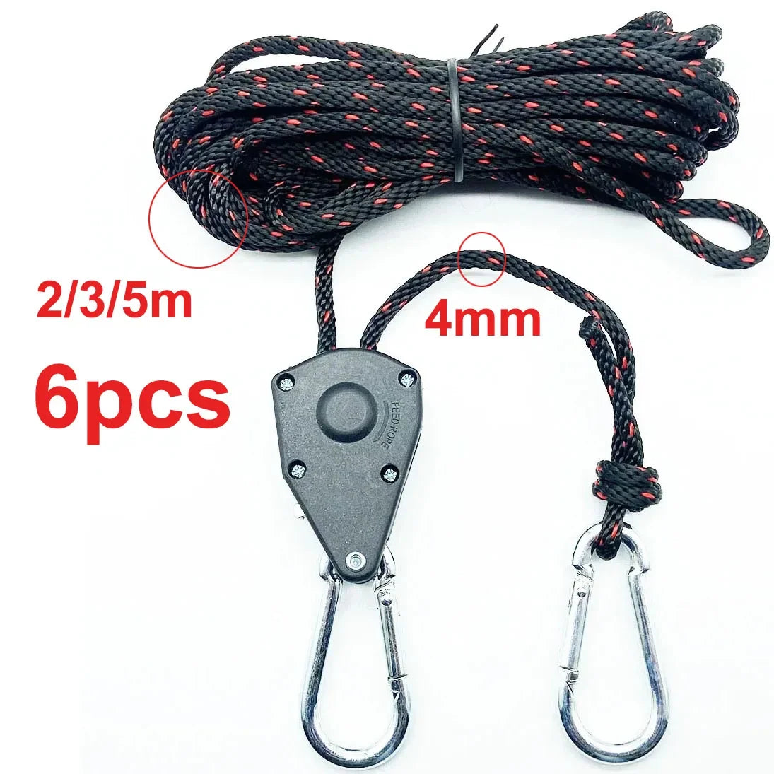 6Pcs Camping Tent Tie Down Rope Tightener Fastening Wind Rope Buckle Pulley Ratchet Hangers Awning Rope Hook