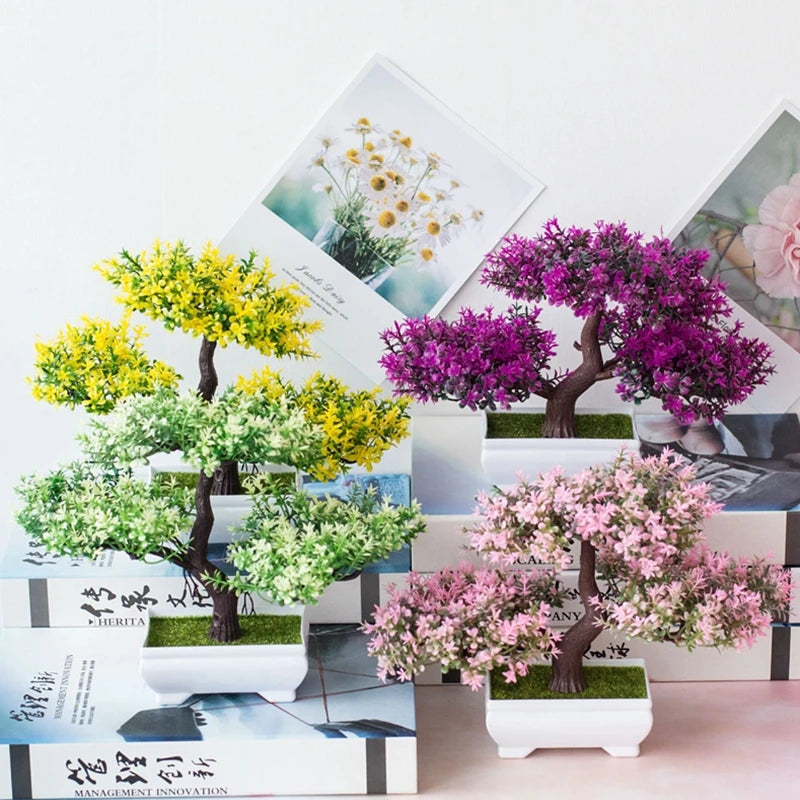 Artificial Bonsai Tree Pot with Fake Plant Flowers