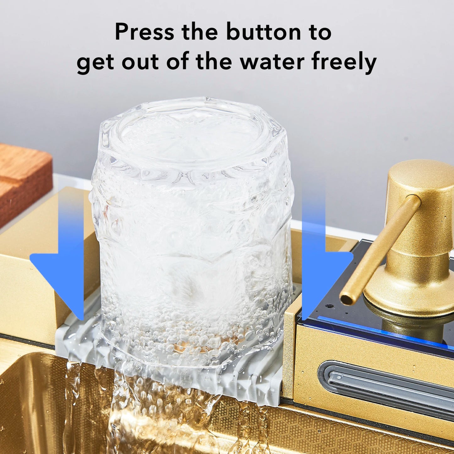 Golden Smart Digital Display Integrated Kitchen Sink Set Temperature Control Waterfall Water Purifier Soap Dispenser Cup Washer