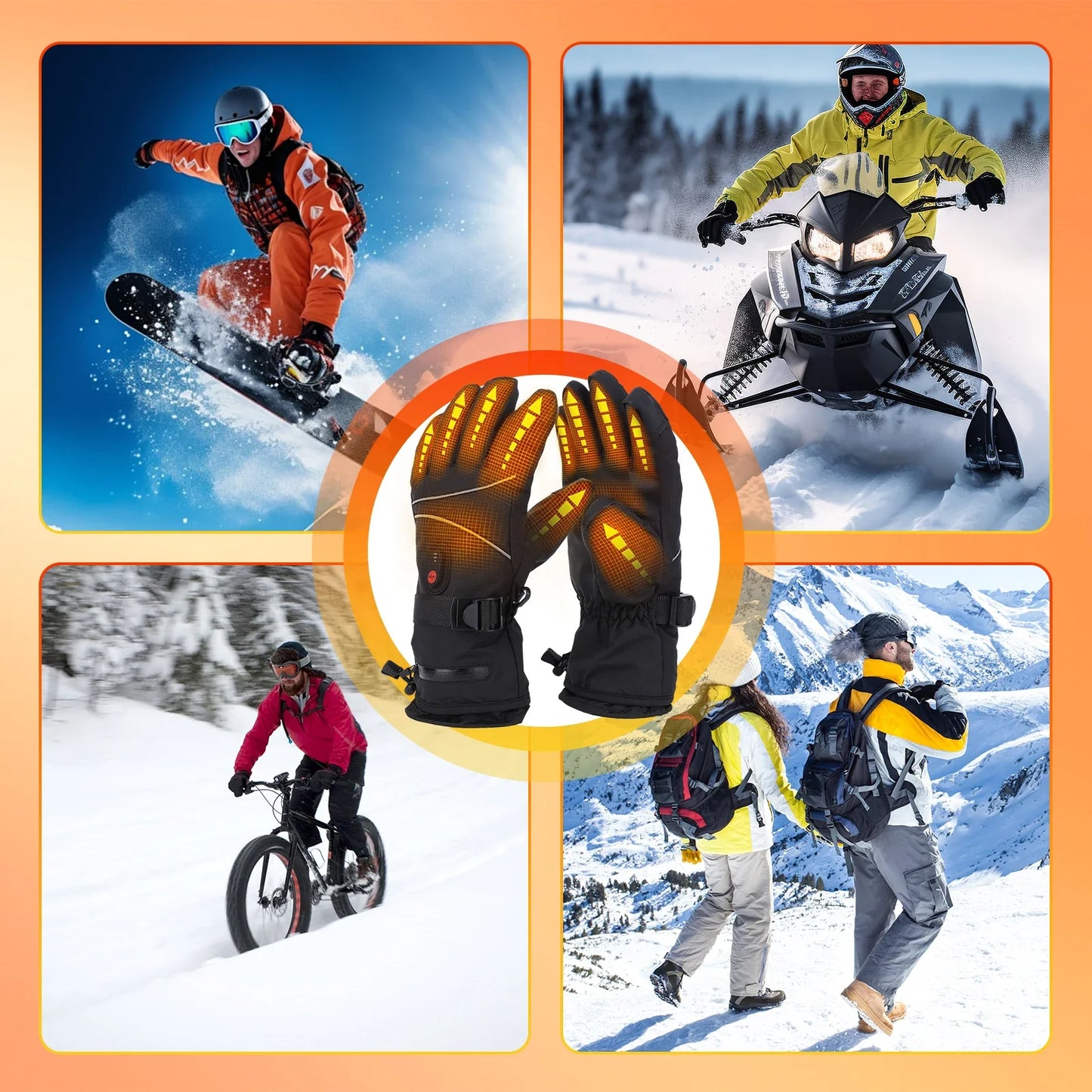 Electric Heated Gloves – Touchscreen, Waterproof & Rechargeable | For Hiking, Biking, Skiing & More