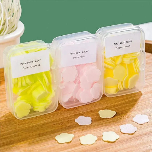 100PCS Portable Soap Paper Disposable Travel Case Mini Cleaning Sheet Soap For Washing Cleaning Hand For Outdoor Camping Hiking