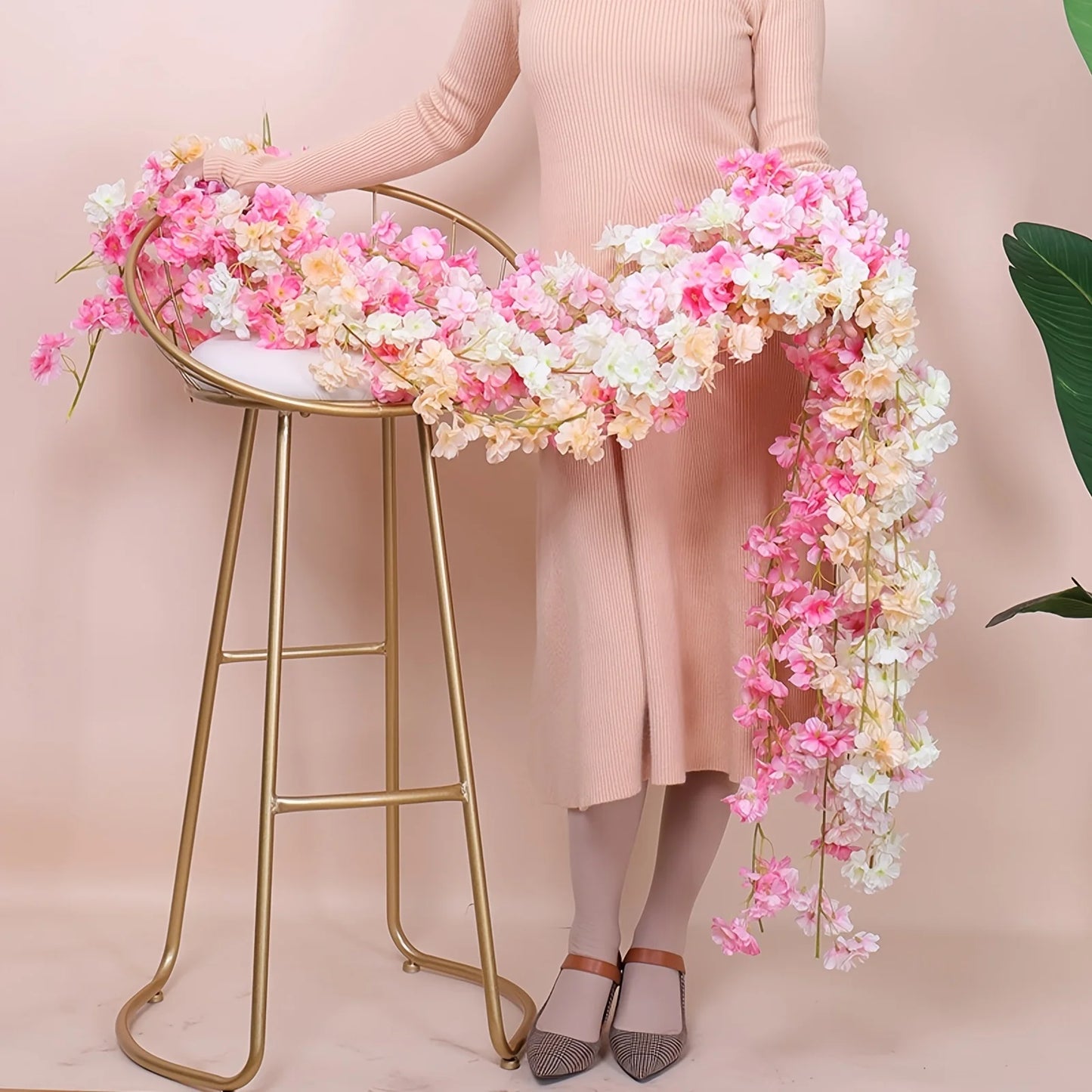 Pink Sakura Artificial Flower Garland - Elegant Garden Arch Decor