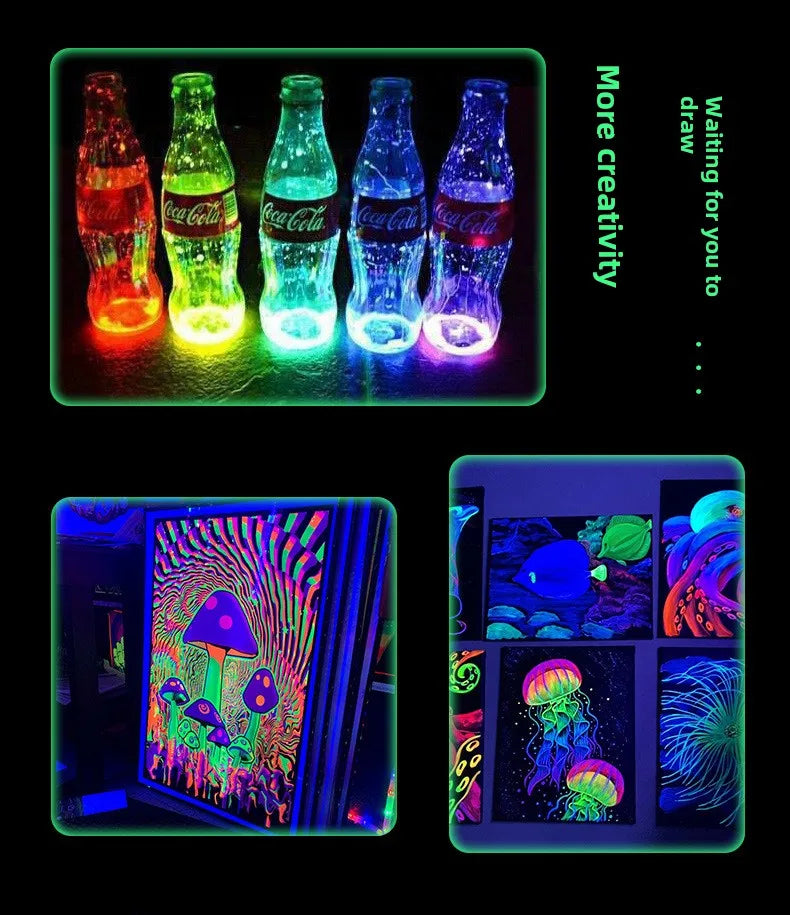Fluorescent Glow‑in‑the‑Dark Acrylic Paint Set for Canvas, Décor & Neon Art