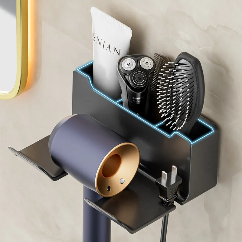 Wall-Mounted Hair Dryer Drill-Free Bathroom Organizer Holder