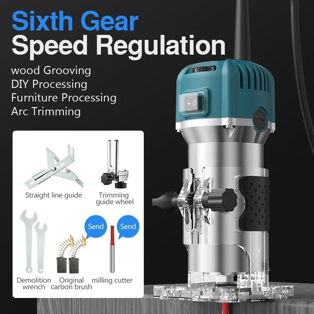 6 Speed 800W Electric Trimming Machine 30000rpm Woodworking Milling Engraving Hand Wood Edge Router Trimmer Home DIY Power Tools