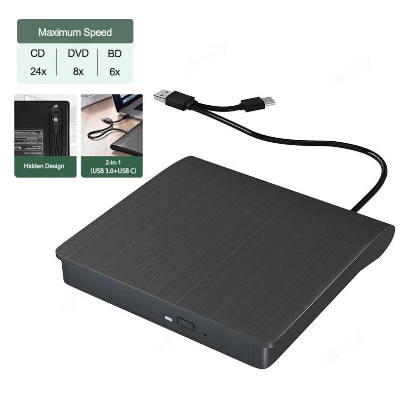 External Blu-ray DVD Drive USB 3.0 Type-C Optical Drive for Laptop and PC