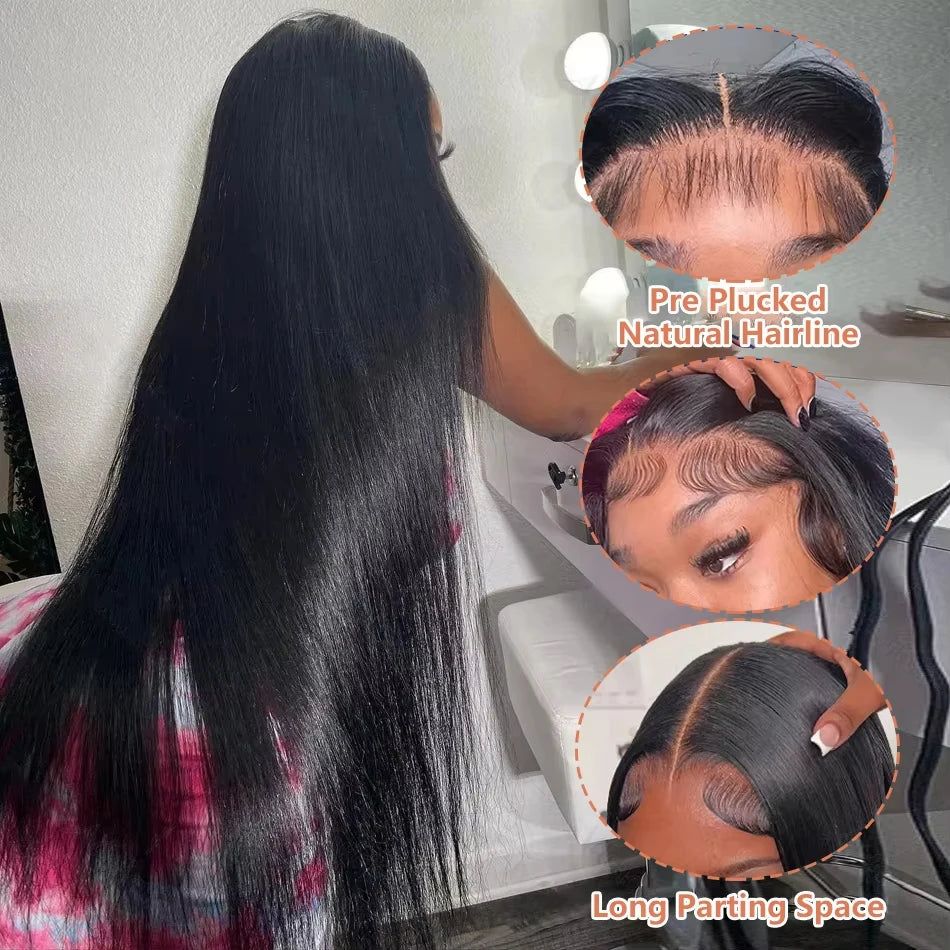 220 Density 13x4 Bone Straight HD Lace Front Wig Pre Plucked 30 Inch Brazilian 360 Full Lace Frontal Human Hair Wigs For Women