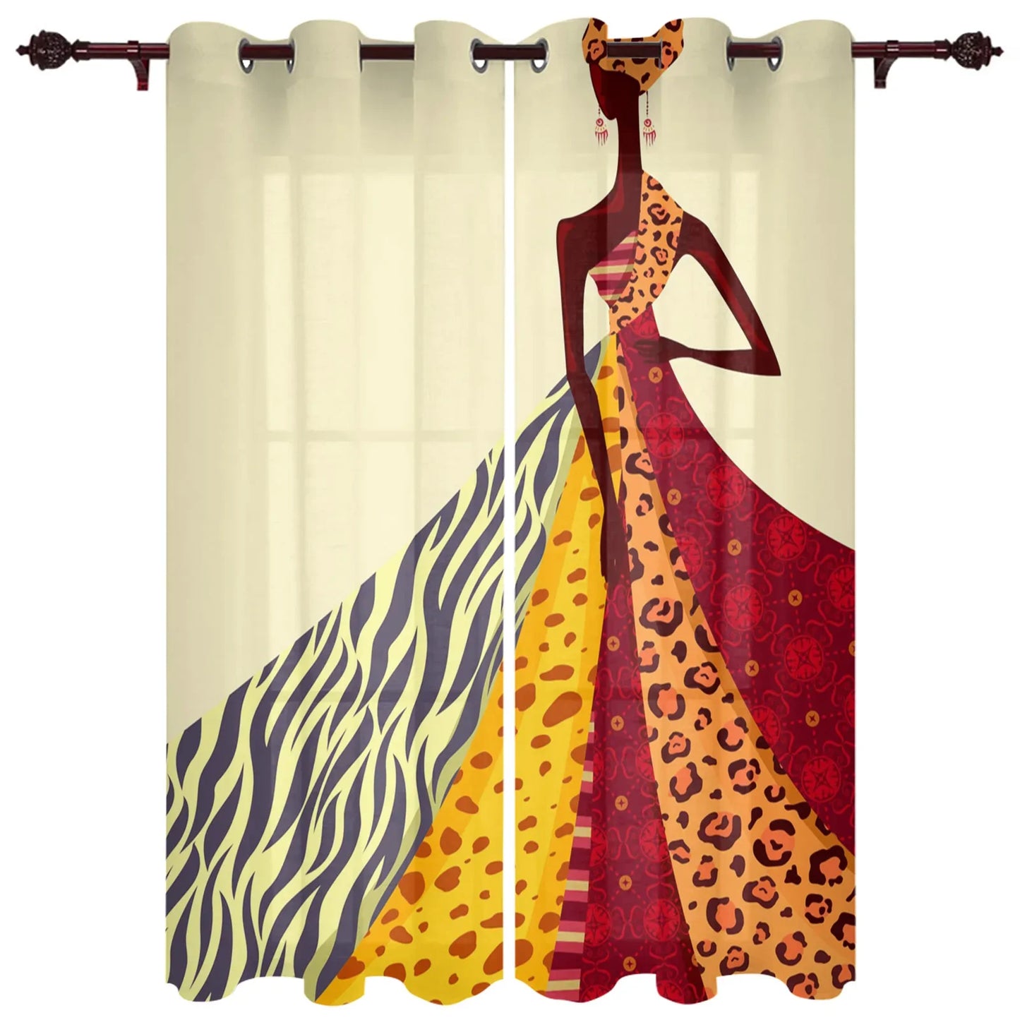 African Women Art Dancing Window Curtains