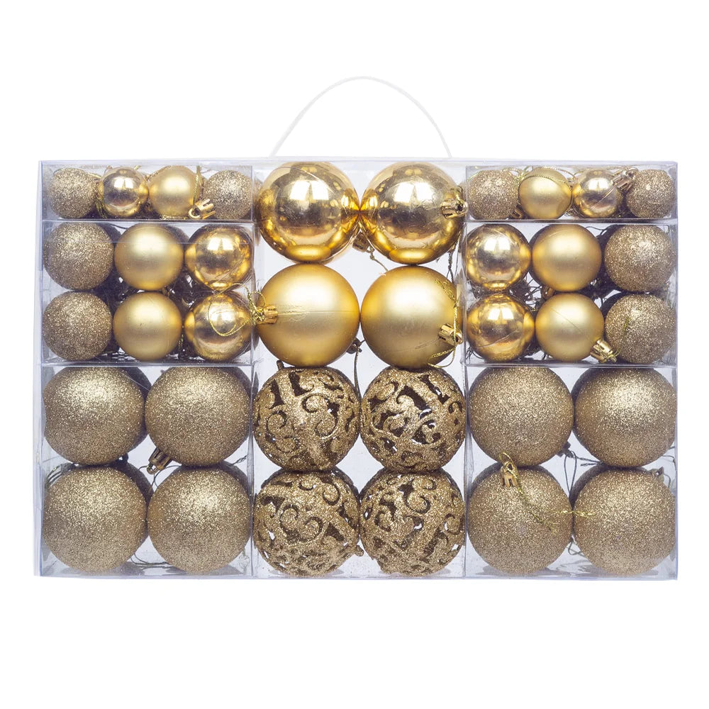 100pcs Shatterproof Christmas Tree Baubles – Red, Gold, Silver | Lightweight, Durable, and Reusable Holiday Ornaments