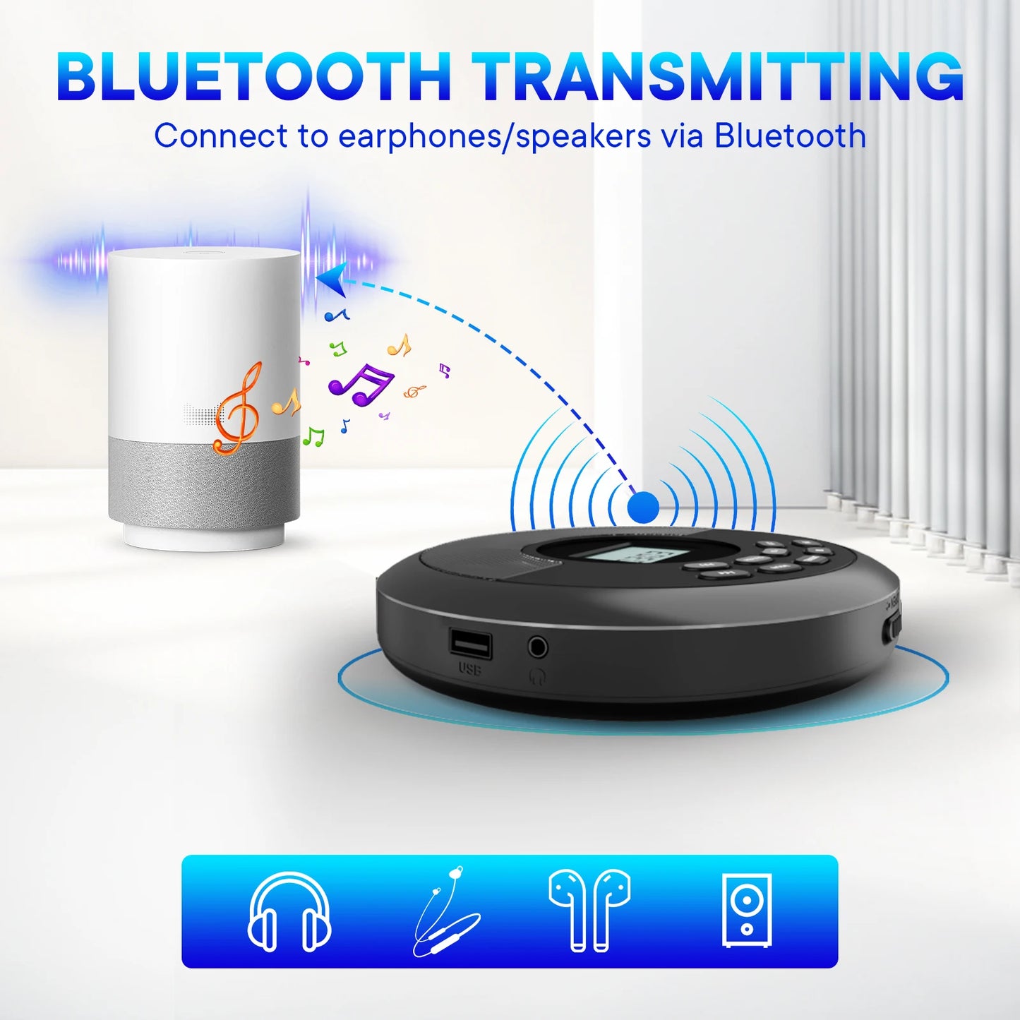 SonicTune Portable Bluetooth CD Player