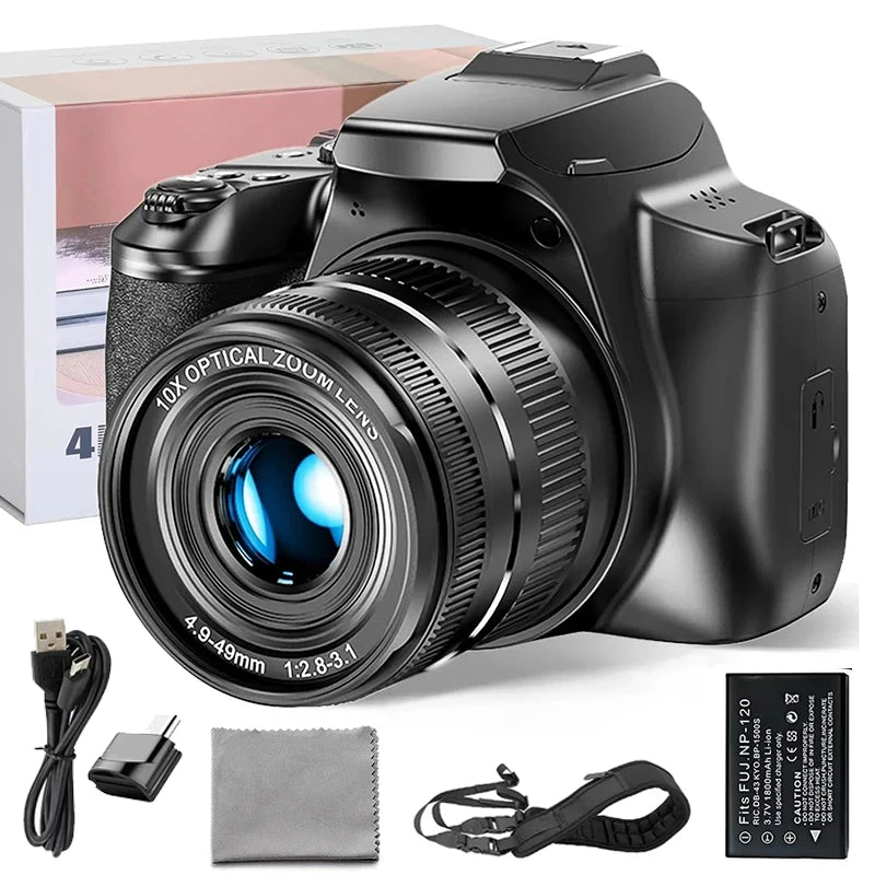 Digital Camera with 64MP sensor, 10X optical zoom &amp; built-in flash for professional photography & video recording