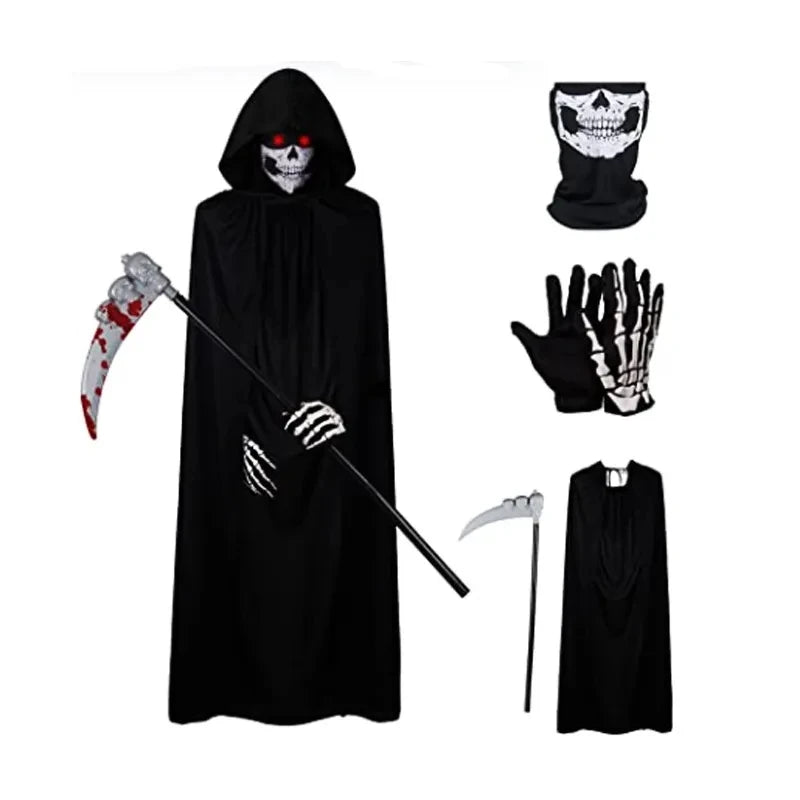 Black Death Coat for Kids and Adults, Skull Ball Costume, Halloween Party Supplies Set, Gift, 2025Novelty