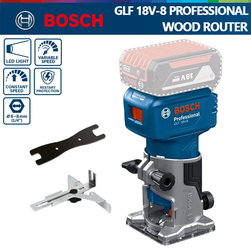 Bosch GLF 18V-8 Wood Router Machine 18V Cordless Brushless 30000RPM Grooving Carving Milling Holes Carpentry Electric Trimmer