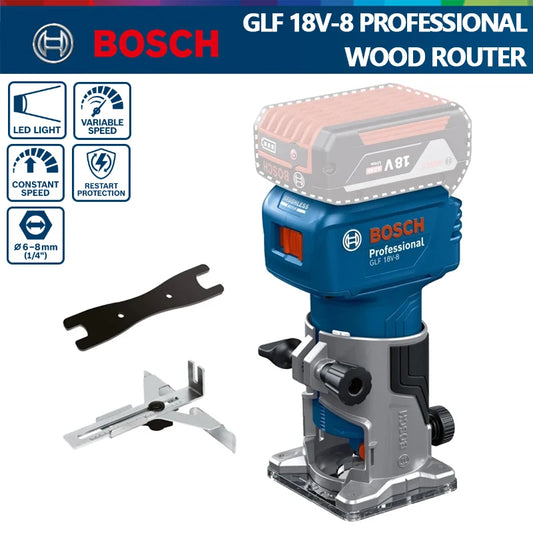 Bosch GLF 18V-8 Wood Router Machine 18V Cordless Brushless 30000RPM Grooving Carving Milling Holes Carpentry Electric Trimmer