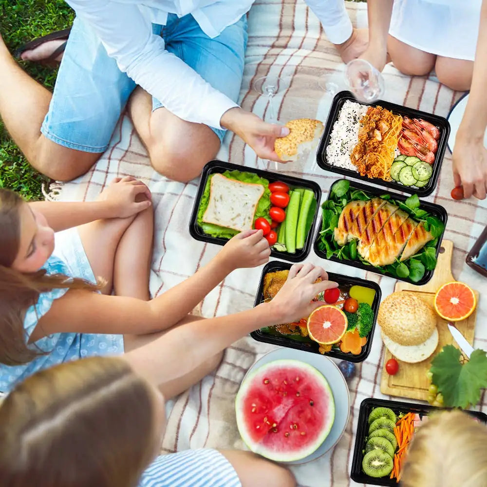 Disposable Black Food Containers with Lids (10PCS)