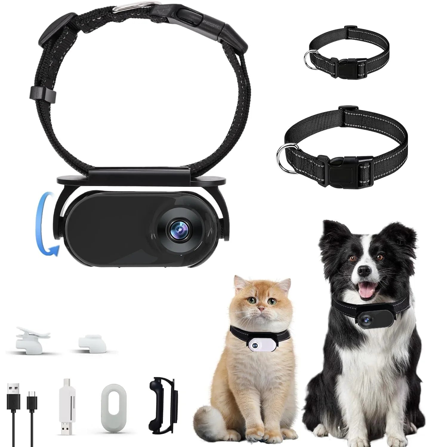 Wireless Pet Collar Camera, Cameras & Monitors 170 ° Wide Angle Lens Mini No-WiFi Needed Action Sport Camera With Video Records