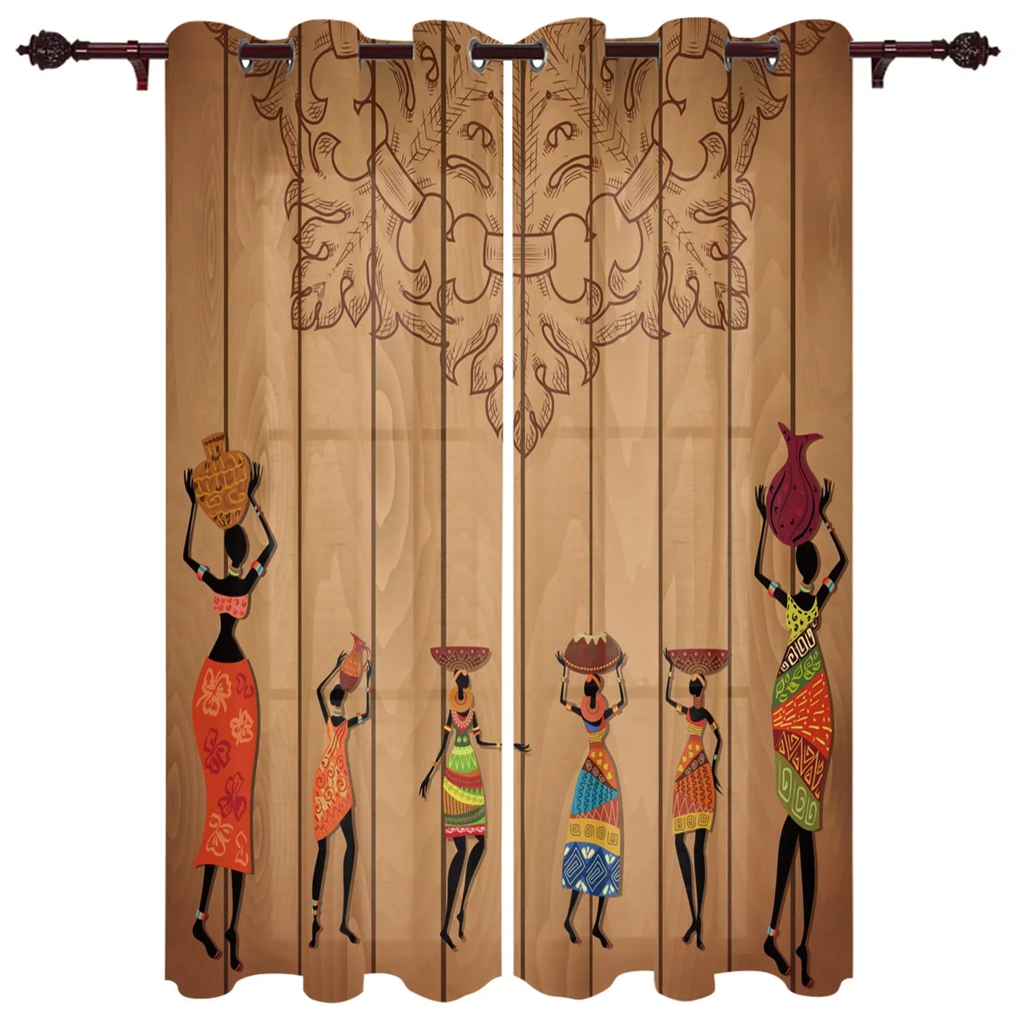 African Women Art Dancing Window Curtains