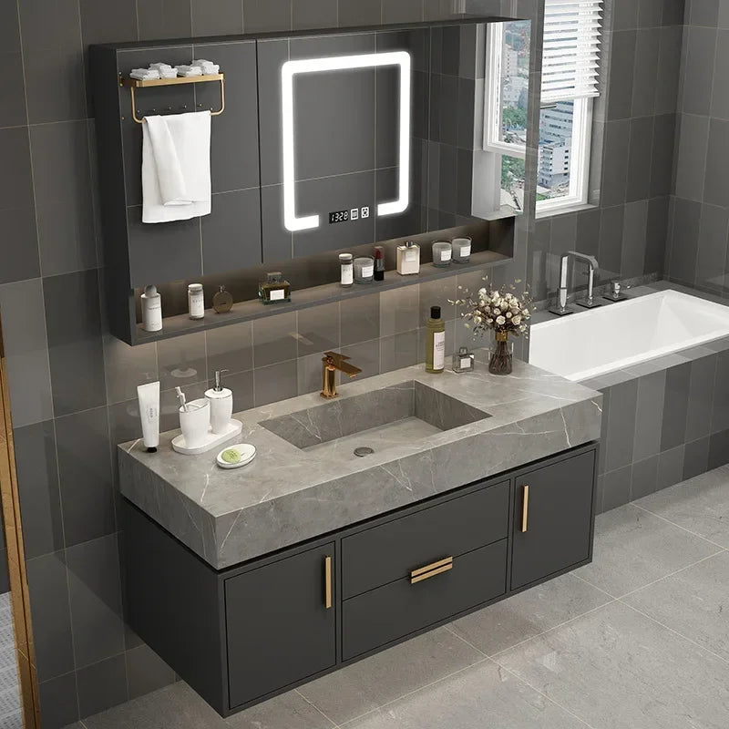 Light Luxury Rock Board Bathroom Cabinets with Smart Mirror