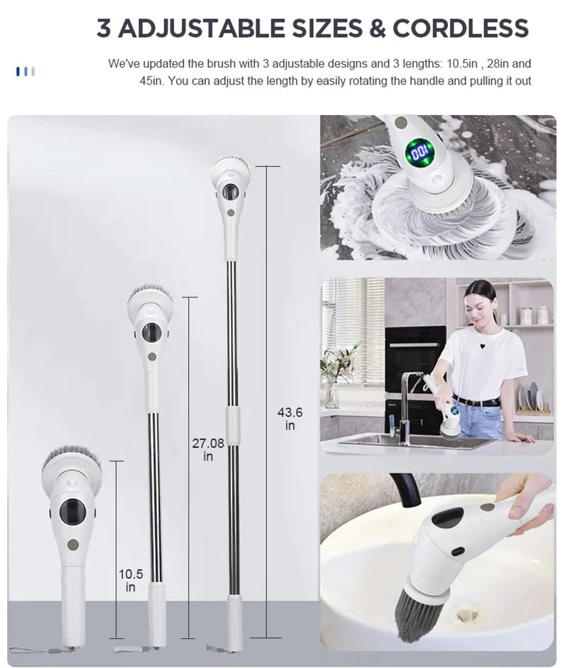 Multifunctional Electric Cleaning Brush 8-in-1 Household Cleaning Brush Bathroom Cleaning Toilet Cleaning With LED Night Ligh