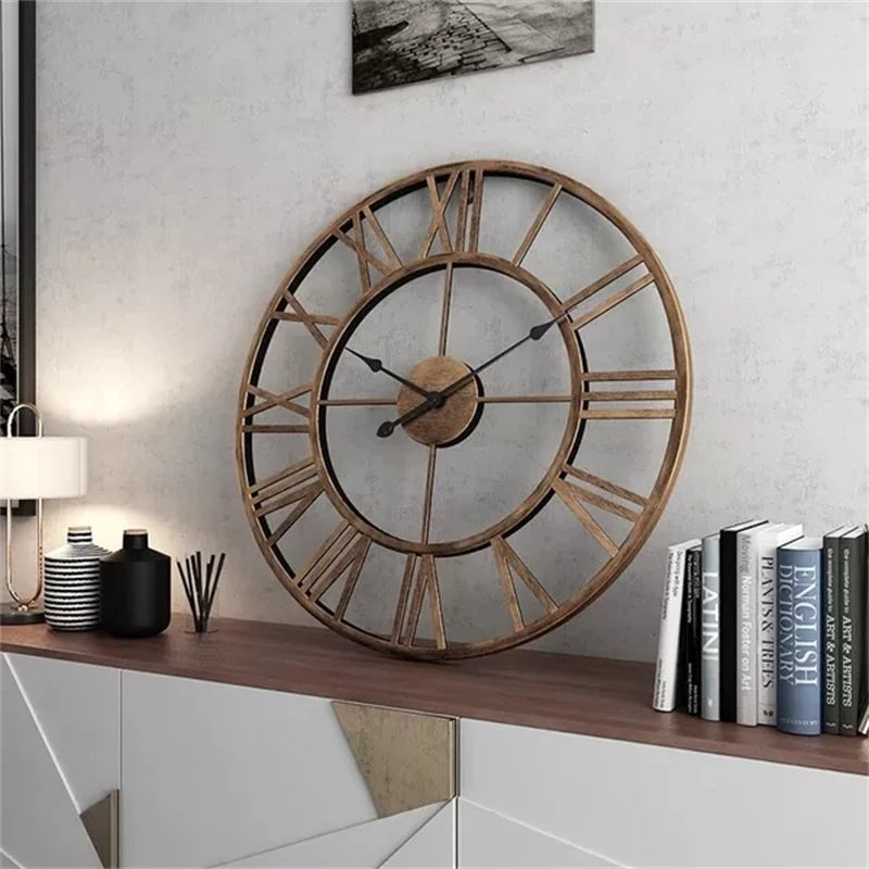 Modern 3D Roman Numerals Wall Clock - Retro Metal Iron Design