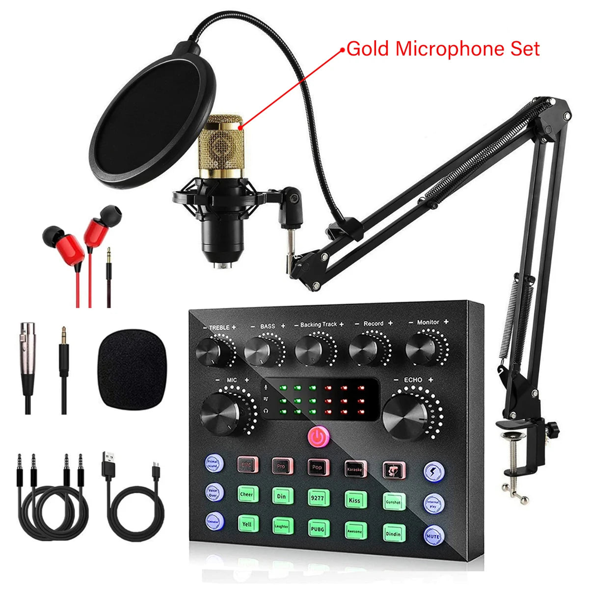V8S Live Sound Card Podcast Equipment Live Broadcast DJ Device with BM800 Microphone Set For Music/Recording Live Streaming
