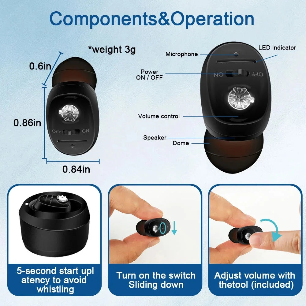 Digital Rechargeable Hearing Aid with Sound Amplifier and High Power Noise Reduction Audifonos