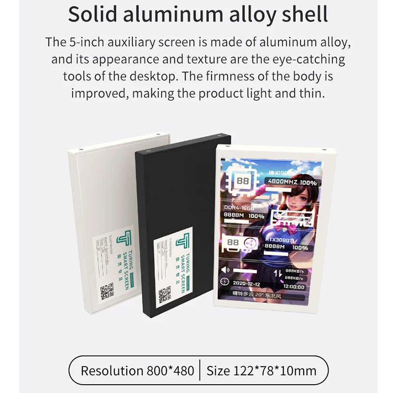 5 Inch IPS Type-C Secondary Screen Computer LCD Monitor Display USB Dynamic Mini Display 800x480 for Computer No Use AIDA64