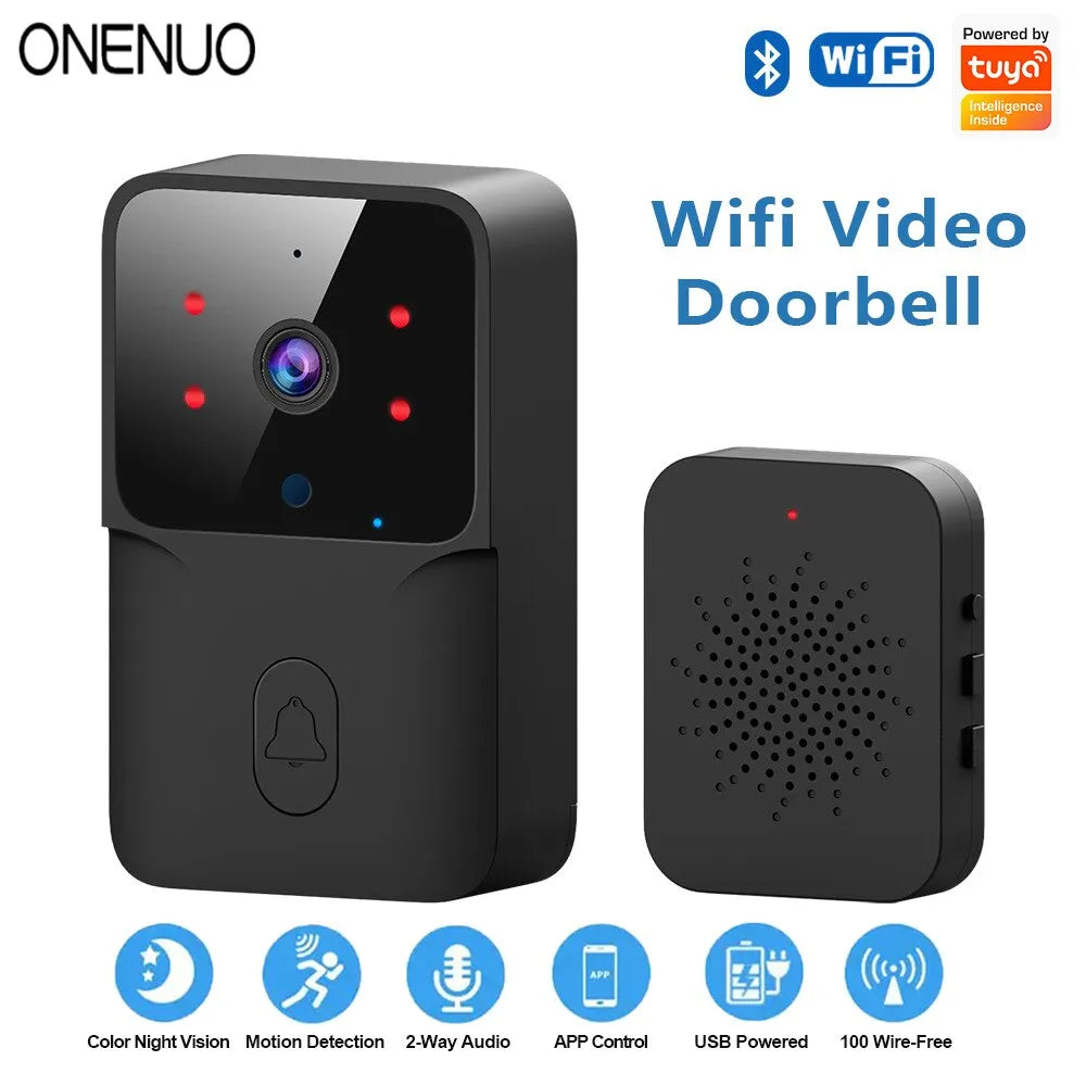 ONENUO WiFi Doorbell - Home Tuya WiFi Wireless Doorbell with DC AC Battery Powered Camera Bell with Alexa Google Doorbell Camera