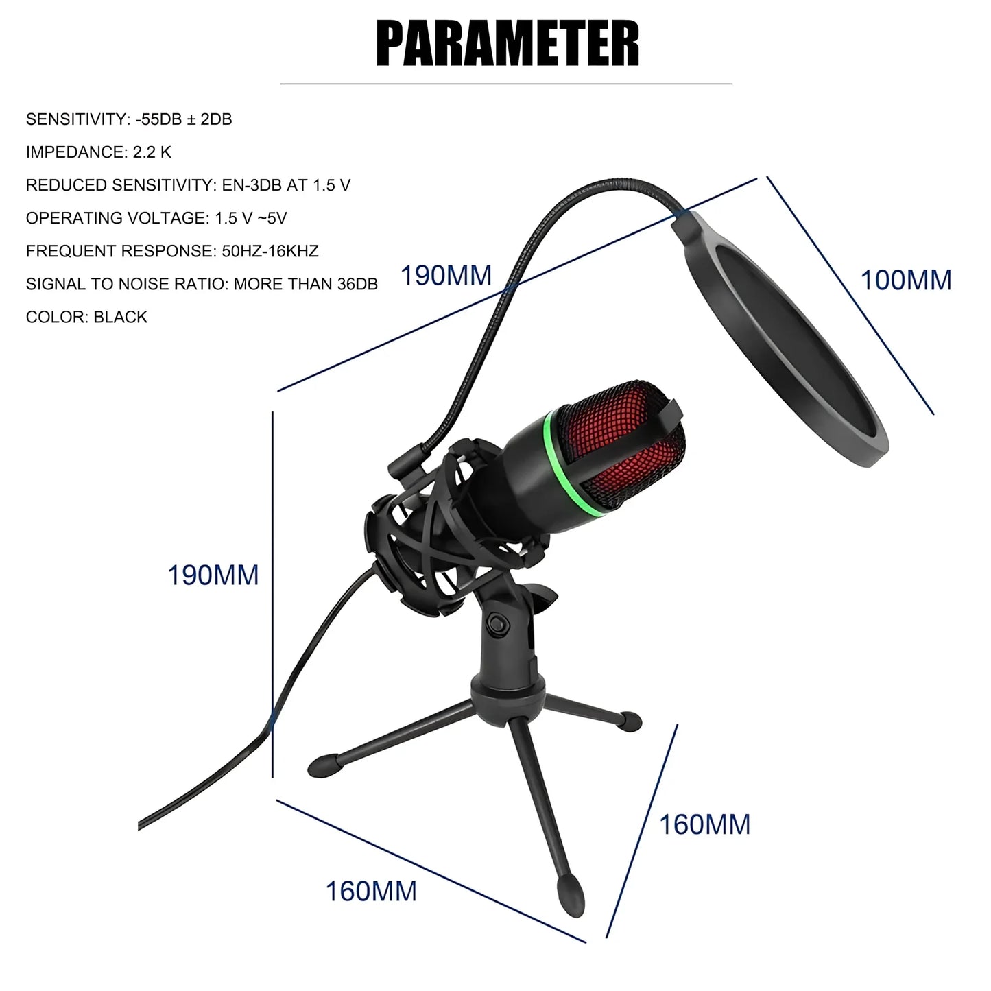 Professional Condenser Microphone Kit, RGB Lighting & Tripod Stand, Perfect for Streaming, YouTube, Podcasts & Recording