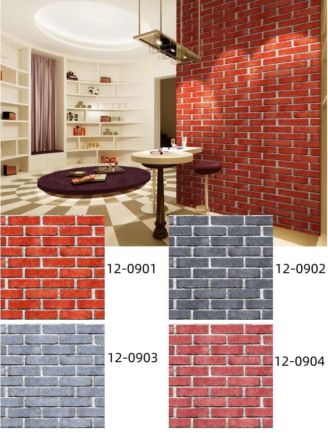 Slate Stone Brick Effect Washable Vinyl PVC Wall Paper Living room Background Wallcovering Wallpaper White Grey Red