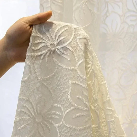 European luxury white tulle embroidered lace curtains