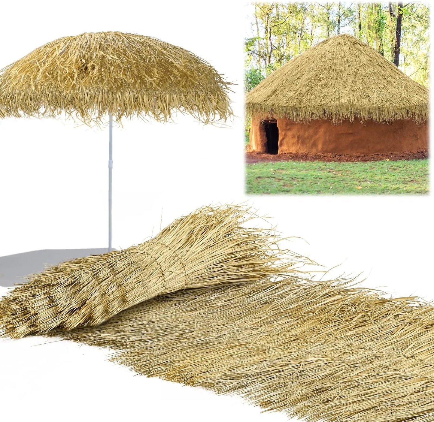 Palm Thatch Roll Roof Straw Mats 50cmx47cm for Huts, Tiki Bar and Party Home