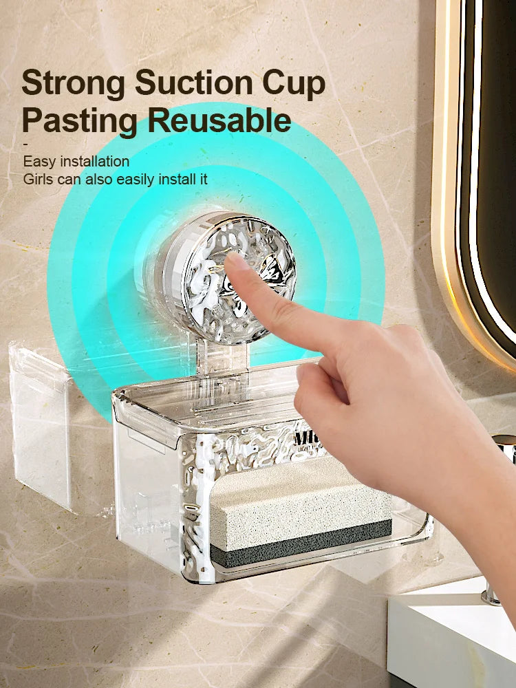 Sucker Soap Box Wall Mounted Hole Free Toilet Wall Drain Storage Rack