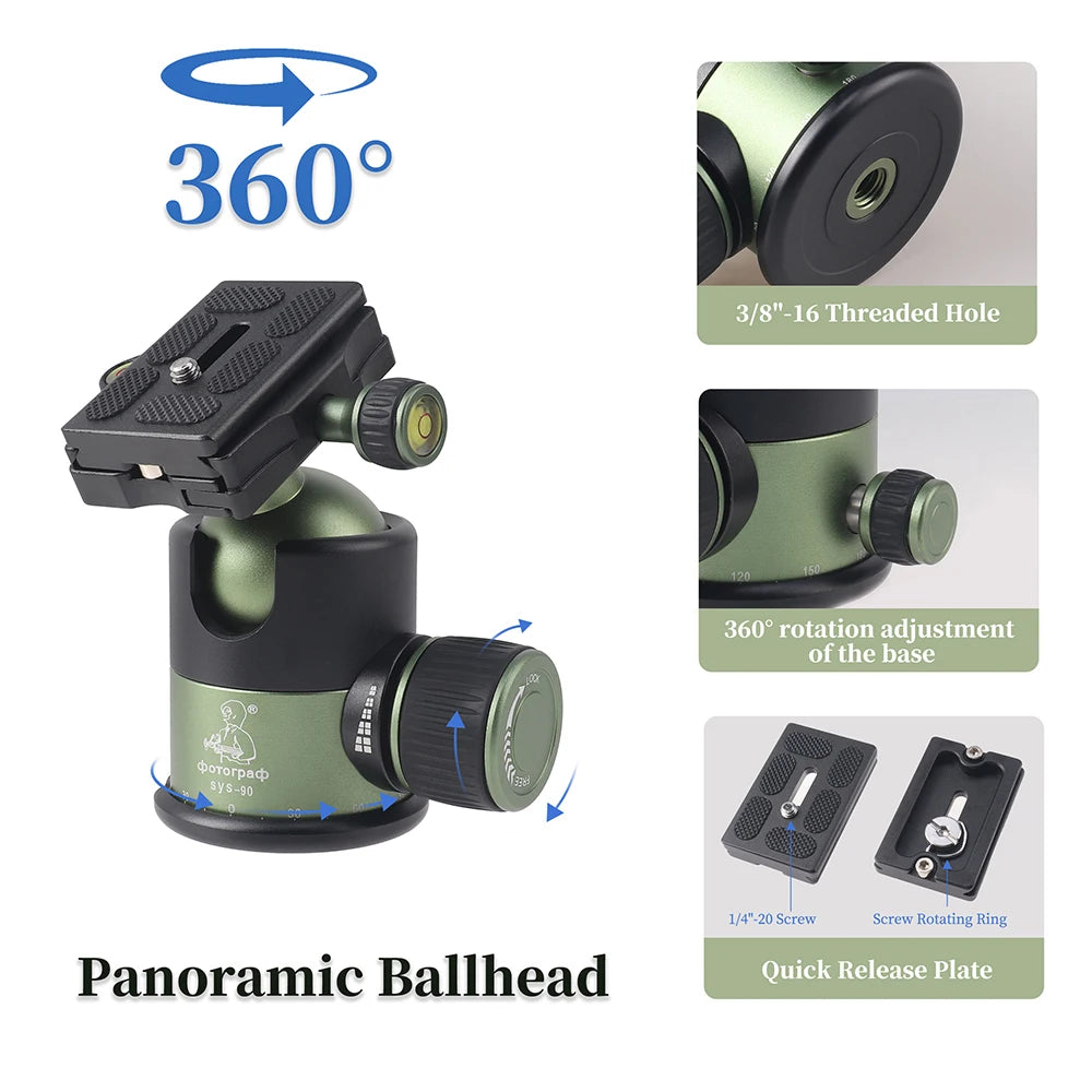 Professional 20KG Metal Heavy Duty Camera Tripod Ball Head w/ QR Quick Release Plate 1/4"Screw SYS-90