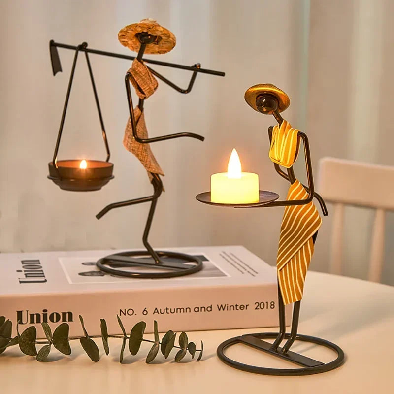 Rustic Human Figurine Candle Holders - Table Centerpiece Charm