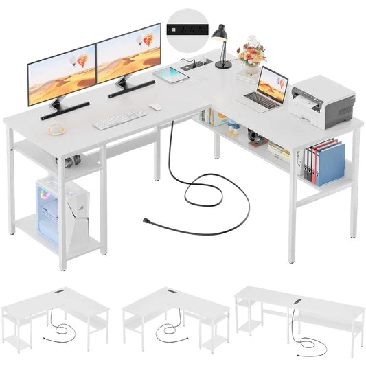 Room Desks Durable Work Desk for Home Office Reversible L Shaped Computer Desk With Magic Power Outlets and USB Charging Ports