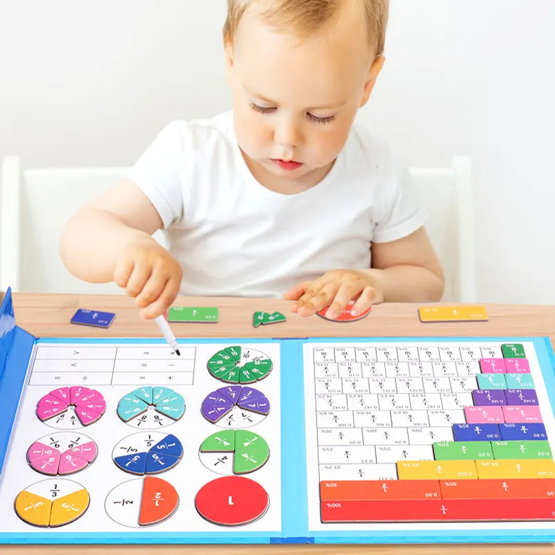 Magnetic Fraction Learning Math Toy Montessori Arithmetic Teaching Aids Wooden Book Educational Toys For Children Christmas Gift