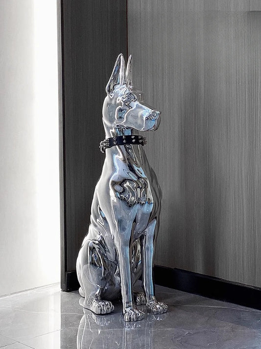 75CM Electroplated Dog Statue Ornament Model Home Decor Creative Living Room Floor Decoration Nordic Animal Figurines Sculpture