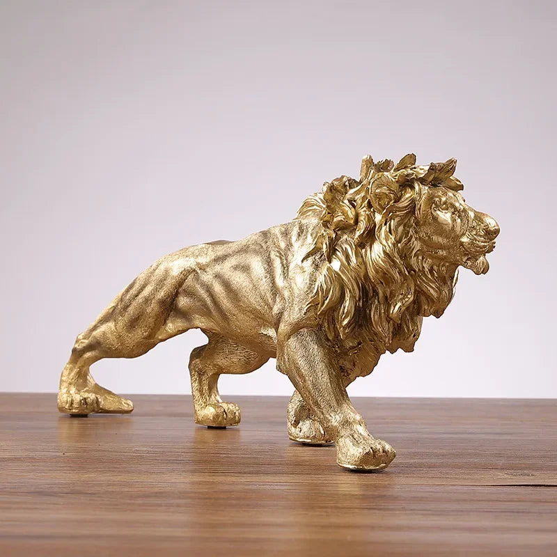 Golden Lion King Resin Ornament - Regal Home & Office Décor