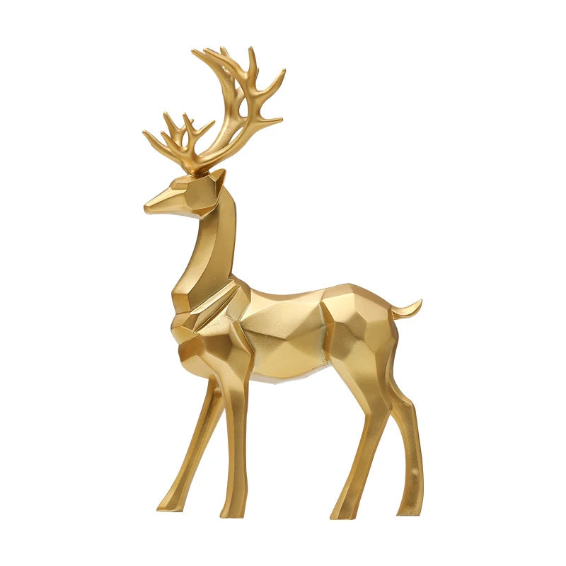 Gold Geometric Elk Sculpture - Festive Home Décor Statement