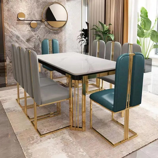 Nordic Luxury Dining Set - Metal & Marble Elegance