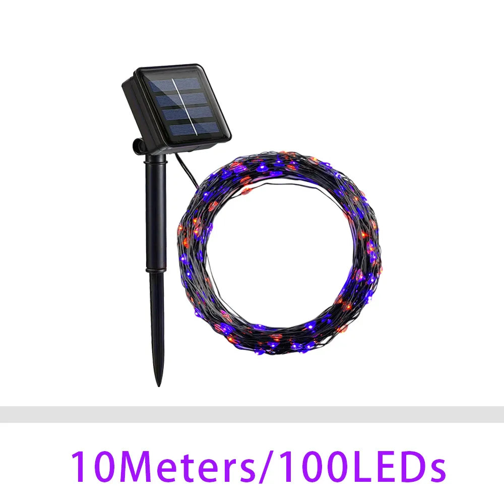 1000LED Solar LED Halloween String Light Oudoor Garden Fairy Lights Purple Orange Light 100M Solar Lamp For Christmas Tree Decor