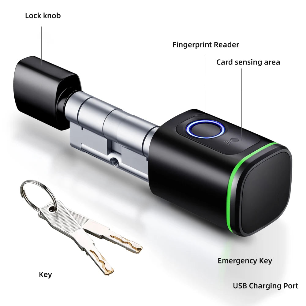 AVATTO Tuya Bluetooth Smart Electronic Door Lock, DIY Cylinder Core Fingerprint/Smart Card/Password/Key Unlock for Home Security