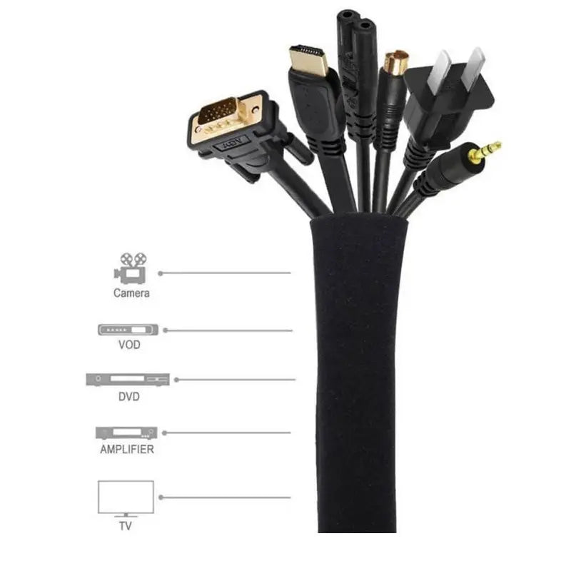 Black Zipper Cable Organizer Sleeve