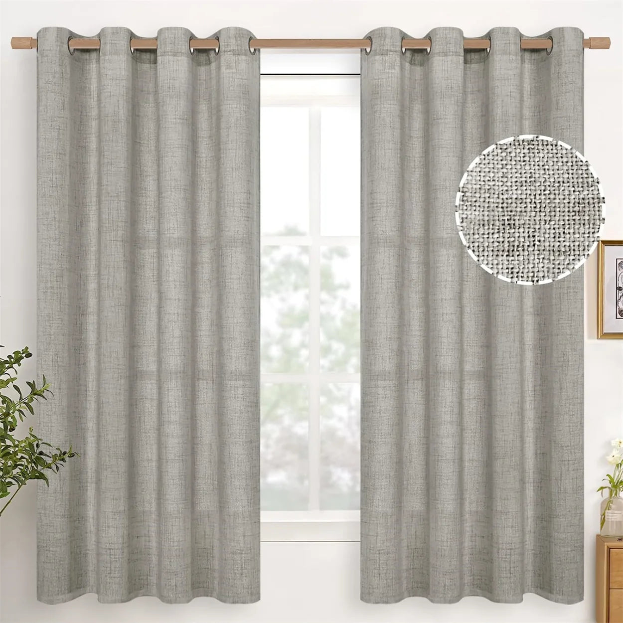 1pc Natural Linen Curtains for Bedroom Living Room, Partition  Luxury Curtains Set for House, Grommet Tulles