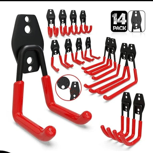 14PCS Heavy Duty Garage Organiser -  Wall Mount Anti-slip Storage Hook